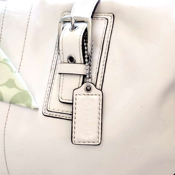 ❇️ Coach Hamptons Chalk White Leather Satchel Convertible Shoulder Bag w/ Scarf - Picture 4 of 15
